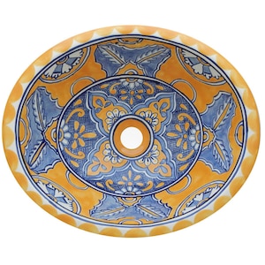 17” X 14” Talavera Mexican Sink Hand Painted Drop-In Folk Art Bathroom Ceramic Sink Handmade #215