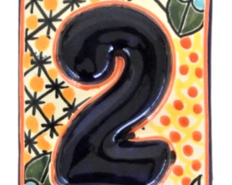 1 Mexican Tile House Numbers Address Ceramic House Number Talavera Number Wedding Table High Relief Sunflowers HR4 # 2