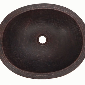 Mexican Copper Bathroom Sink Hand Hammered Oval Drop in Rio Gde #01 16x13 Inches