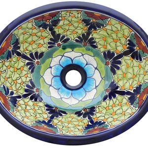 21” X 17” Talavera Mexican Sink Hand Painted Drop-In Folk Art Bathroom Ceramic Sink Handmade #060