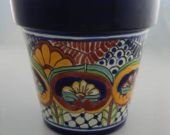 Mexican Ceramic Flower Pot Planter Folk Art Pottery Handmade Talavera # 17