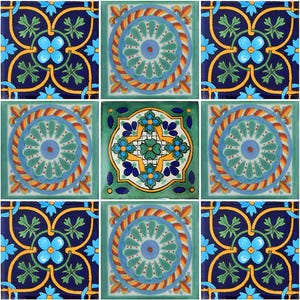 9 Handmade Mexican Talavera Tiles – 4x4” Ceramic Tiles – Vibrant & Hand-Painted # F30