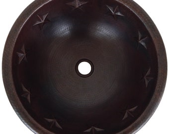 Round Hammered Copper Bathroom Sink 17" Bath Sink Pure Copper Hand Hammered Dark Stars CPS-033