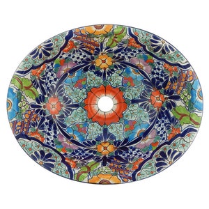 17” X 14” Talavera Mexican Sink Hand Painted Drop-In Folk Art Bathroom Ceramic Sink Handmade #204