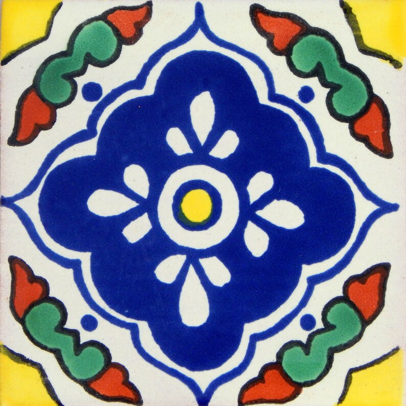 COLOR Y TRADICI/ÓN Mexican Talavera Tiles Handmade 6x6 Stairs Backsplash 4 pcs C228