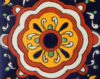 Talavera Mexican Hand Painted Tile Folk Art Sample Tile 4x4 C175