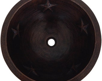Round Hammered Copper Bathroom Sink 17" Bath Sink Pure Copper Hand Hammered Dark Stars CPS-032