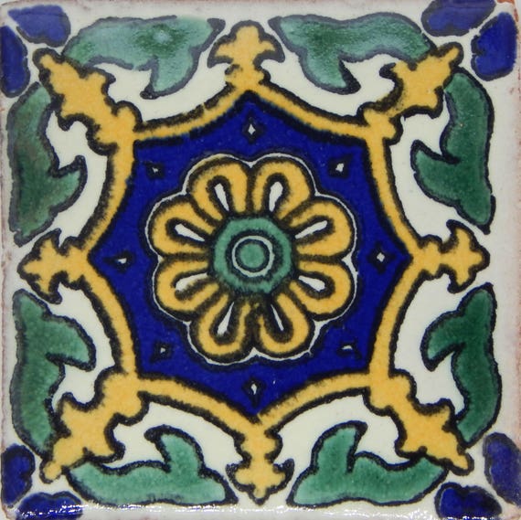 100 MEXICAN TALAVERA TILE 2x2/" FOLK ART HANDMADE 2-07