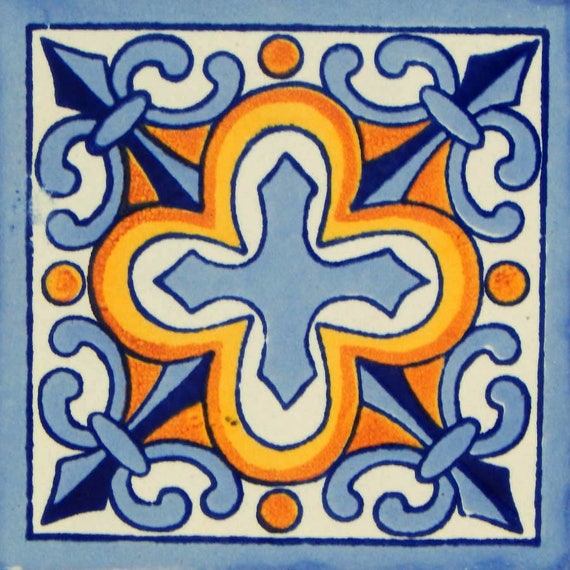 50 Mexican Talavera Decorative Handmade Tiles Folk Art C354