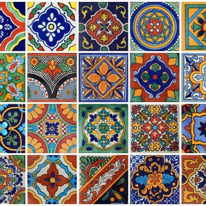 100 Pieces Mexican Talavera Tiles Handmade 20 Designs Mexican Ceramic 4x4 inch