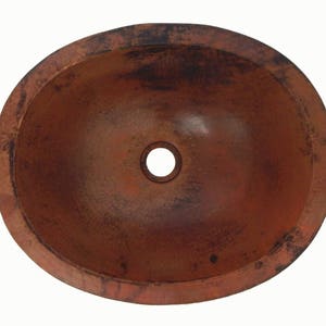 Mexican Copper Bathroom Sink Hand Hammered Oval Drop in  Stained Patina #01 16x13 Inches