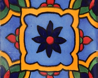 Talavera Mexican Hand Painted Tile Folk Art Sample Tile 4x4 C350