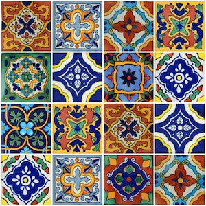 100 Pieces Mexican Talavera Tiles Handmade 10 Designs Mexican Ceramic 4x4 inch