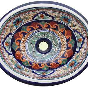 17” X 14” Talavera Mexican Sink Hand Painted Drop-In Folk Art Bathroom Ceramic Sink Handmade #005