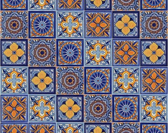 100 Pieces Mexican Talavera Tiles Handmade 5 Blue Designs Mexican Ceramic 4x4 inch #F70