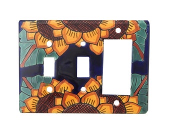 Mexican Handmade Talavera Ceramic Decora Rocker GFCI &  Double Toggle Light Switch Wall Plate Cover Made in Mexico #sp 90122