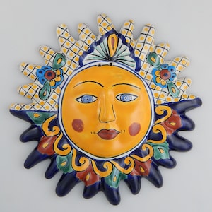 Mexican Talavera Sun Face Hand painted Pottery  Wall Hanging Decor Garden Decor - 10