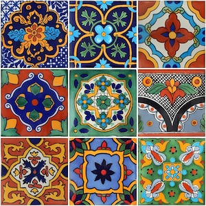 9 Handmade Mexican Talavera Tiles – 4x4” Ceramic Tiles – Vibrant & Hand-Painted # F40