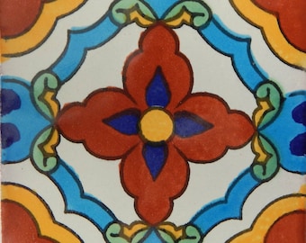 Talavera Mexican Hand Painted Tile Folk Art Sample Tile 4x4 C329