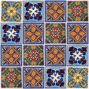 16 Handmade Mexican Talavera Tiles – 4x4” Ceramic Tiles – Vibrant & Hand-Painted # 527
