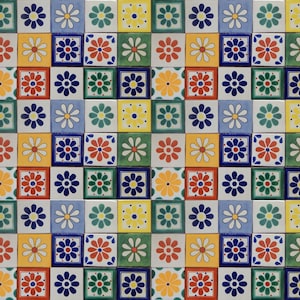 25 Pieces Mexican Talavera Tiles Handmade Flower Designs Mexican Ceramic 4x4
