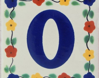 Mexican Tile House Numbers Address Numbers Ceramic House Number Talavera Number Wedding Table Numbers Flower 4x4 ZERO