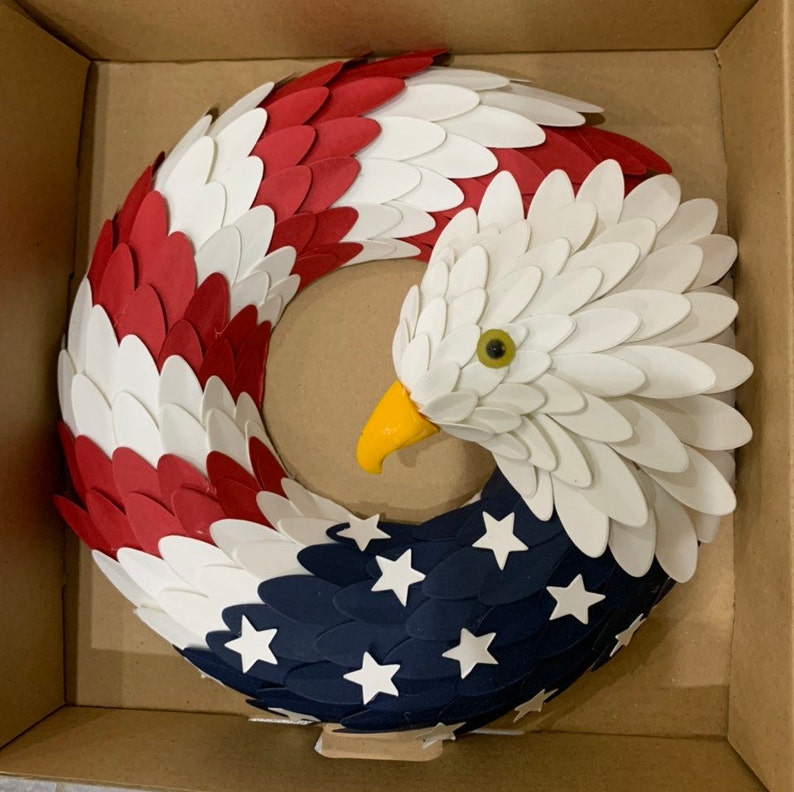 24" Patriotic Eagle American Flag Wreath For Front Door – Handmade Red White & Blue Bald Eagle Door Wreath, Weather-Resistant Americana Decor For 4th Of July, Memorial Day & Veterans (A