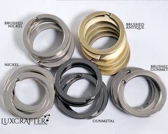 25 Mix-and-Match Flat Strap Rings 1 2/3" (35mm) in Brushed or Polished finishes for purses, wallets, totes, straps. Canadian supplier.