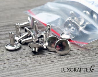Luxcrafter™ Bright Nickel (silver) 50-pack "Medium" Rivets 9x8mm (approx. 3/8" caps x 5/16" post). Canadian Supplier.
