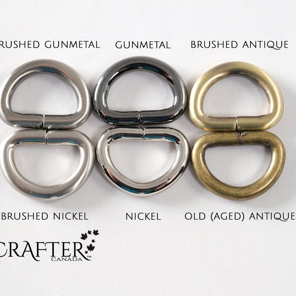 25pk 1/2" D-rings (13mm) choice of six finishes for wallets, purse, tote, bag, backpack, leather, sewing. Canadian Supplier.