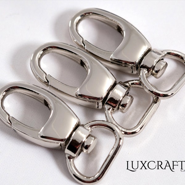 10 Bright Nickel 1/2" J/Snap Hooks for wallets, purses, totes, bags, backpacks, leather, sewing (13mm). Canadian Supplier.