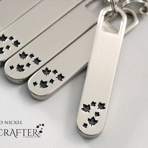 10 tiradores de cremallera resistentes de níquel cepillado "Hoja de Arce" de Canadá, 40 x 8 mm. Luxcrafter - Proveedor canadiense.