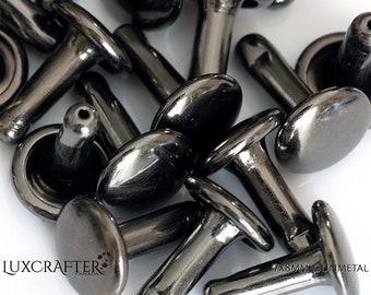 100 7x8mm Gunmetal Black Rivets "Small" (approx. 1/4"x5/16" cap/post). Luxcrafter - a Canadian Supplier.