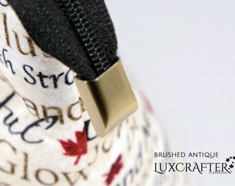 2 Brushed Antique Solid Metal Zipper / Strap / Cord Ends / End Tabs 17x10mm (about 5/8x3/8") by Luxcrafter. Canadian Supplier.