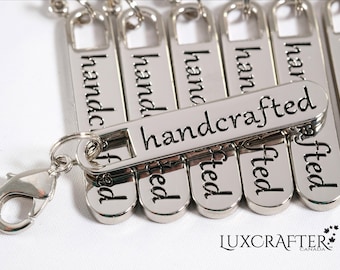 10 Nickel (silver) "Handcrafted" Purse Wallet Tote Bag Zipper Pulls by Luxcrafter 40x8mm (approx. 1-9/16x5/16in). Canadian Supplier.