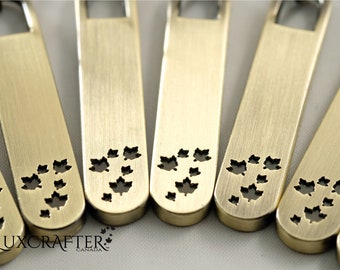 10 Brushed Antique "Maple Leaf" Zipper Pulls for Purse Wallet Clutch Tote Bag. 40x8mm (apprx. 1-9/16x5/16"). Luxcrafter - Canadian Supplier.