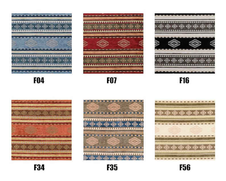Puede incluir: Seis alfombras diferentes con dise&ntilde;os geom&eacute;tricos en varios colores, incluyendo azul, rojo, negro, marr&oacute;n y beige. Las alfombras est&aacute;n etiquetadas con los c&oacute;digos F04, F07, F16, F34, F35 y F56.