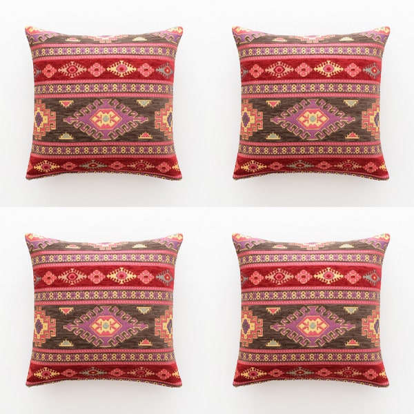 Set of 4 Kilim Pattern Woven Fabric Pillow Cover F14 turkish moroccan persian tribal bohemian kilim rug pillow 22x22 24x24 26x26 16x16 20x20