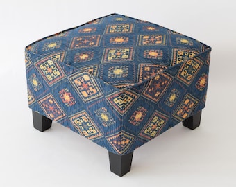 Custom Ottoman Footstool Cover F13 – Bespoke Kilim Pouf/Footstool Cover – Boho Ottoman Slipcover – Handmade Made to Order Pouffe Cover