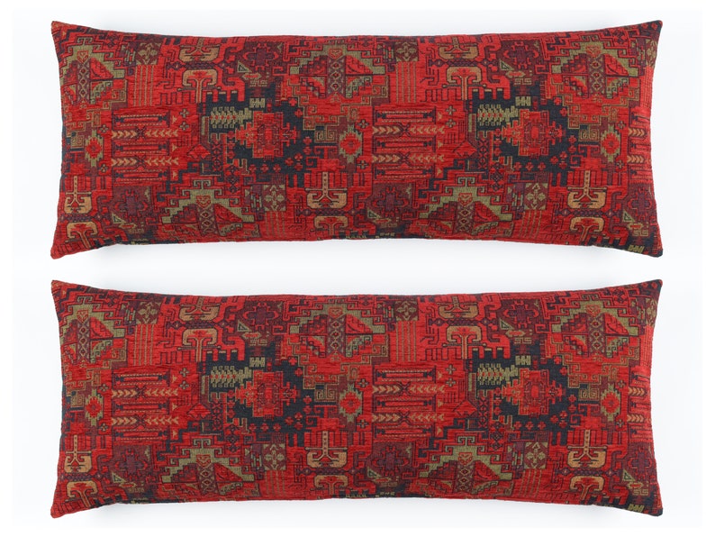 Set of 2 Kilim Pattern Woven Fabric Pillow Cover F02 turkish moroccan persian lumbar bohemian kilim rug pillow cover 12x30 14x36 12x24 14x48 image 1