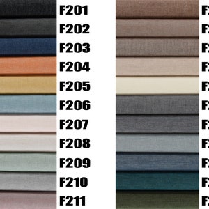 May include: A color chart showing 12 fabric swatches in various shades of gray, blue, green, brown, beige, and orange. The swatches are labeled with the numbers F201 through F211 on the left side and F212 through F222 on the right side.
