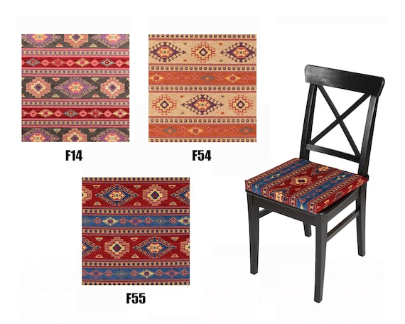 Kilim Chair Pad turkish moroccan  bohemian southwestern kilim rug dining kitchen living room square chair pad cushion cover with ties