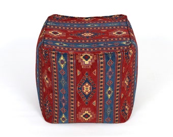 Kilim pattern fabric bean bag pouf cover F55 turkish moroccan persian tribal bohemian square kilim rug pouf poef puff footstool bean bag