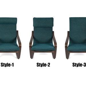 May include: Three teal blue upholstered chairs with dark brown wooden frames. The chairs have different styles of backrests. The chairs are arranged in a row from left to right, labeled "Style-1", "Style-2", and "Style-3".