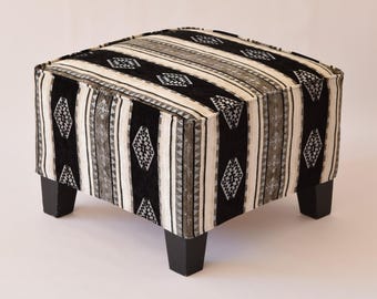 Custom Ottoman Footstool Cover F16 – Bespoke Kilim Pouf/Footstool Cover – Boho Ottoman Slipcover – Handmade Made to Order Pouffe Cover