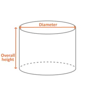 K&ouml;nnte beinhalten: Diagramm eines Zylinders mit den Bezeichnungen "Durchmesser" und "Gesamt H&ouml;he". Der Zylinder ist grau und die Beschriftungen sind orange.