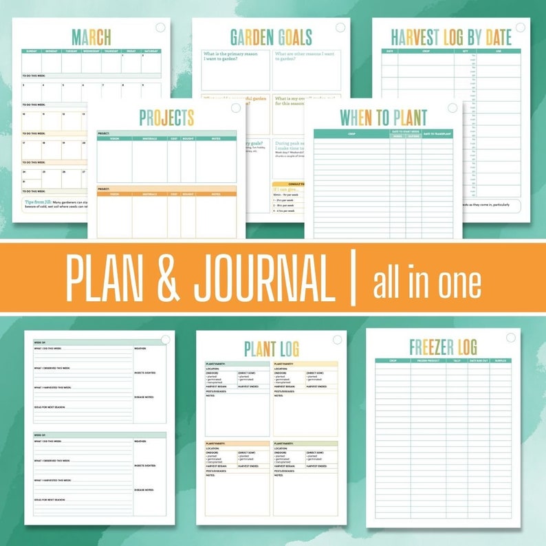 Sample garden planner and journal pages