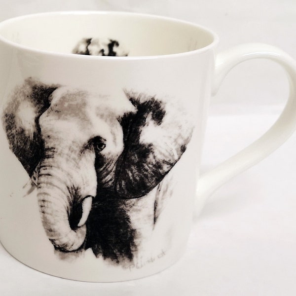 Elephant Large Balmoral Fine Bone China Mug 14fl oz 400 ml Exclusive Artistic African Grey Elephant Cup