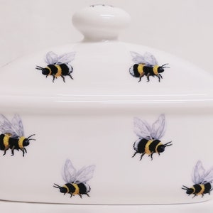 Bees Butter Dish Fine Bone China Multi Bumble Bee Container Hand Decorated in UK