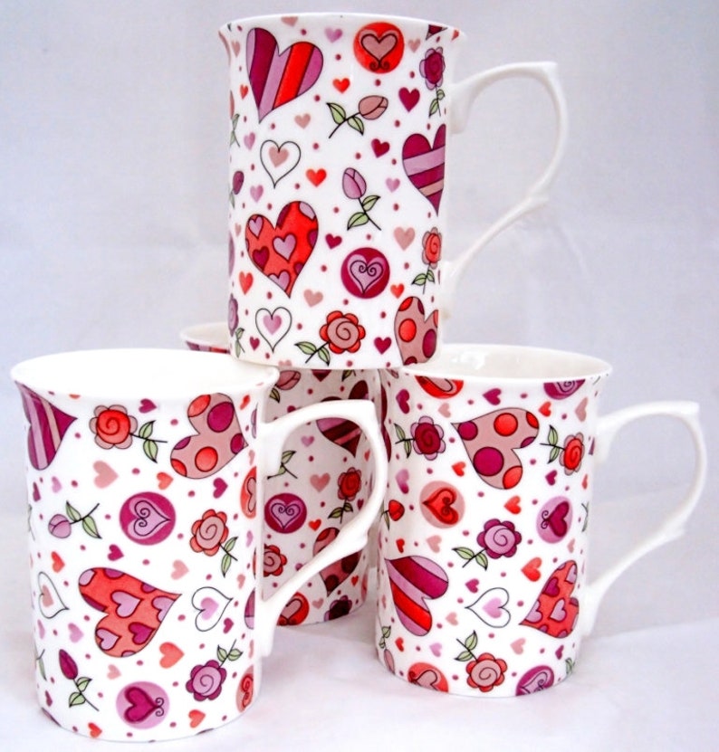 Chic Hearts Fine Bone China Set Six Mugs image 1